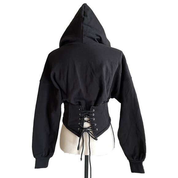 AKIRA Corset Sweatshirt Hoodie Black Tufted Applique Trim Size Small - Picture 4 of 9